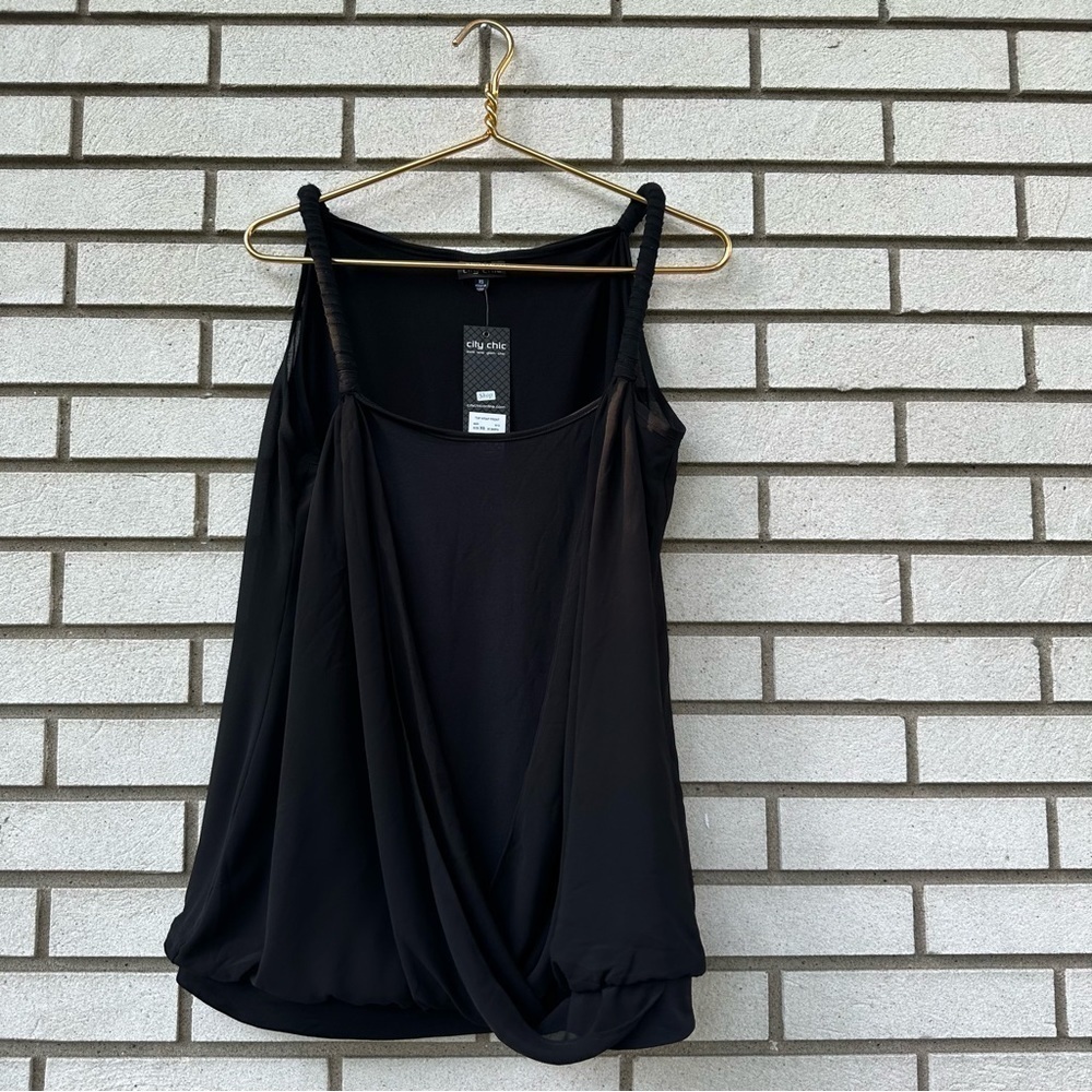 NWT City Chic Black Wrap Front Surplice Twist Strap Top